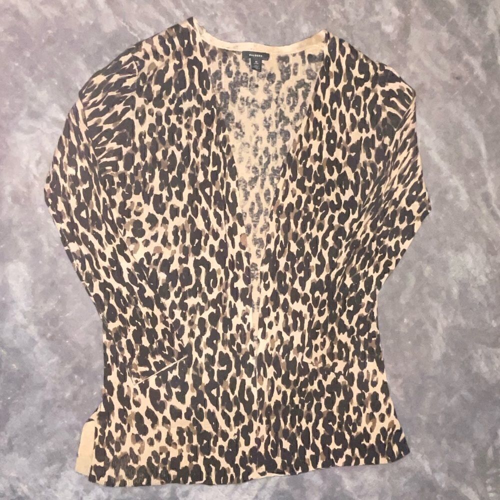 Halogen Leopard Print Open Sweater w/ Ribbed Cuffs